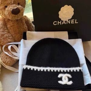 CHANEL Black and White Knit Hat